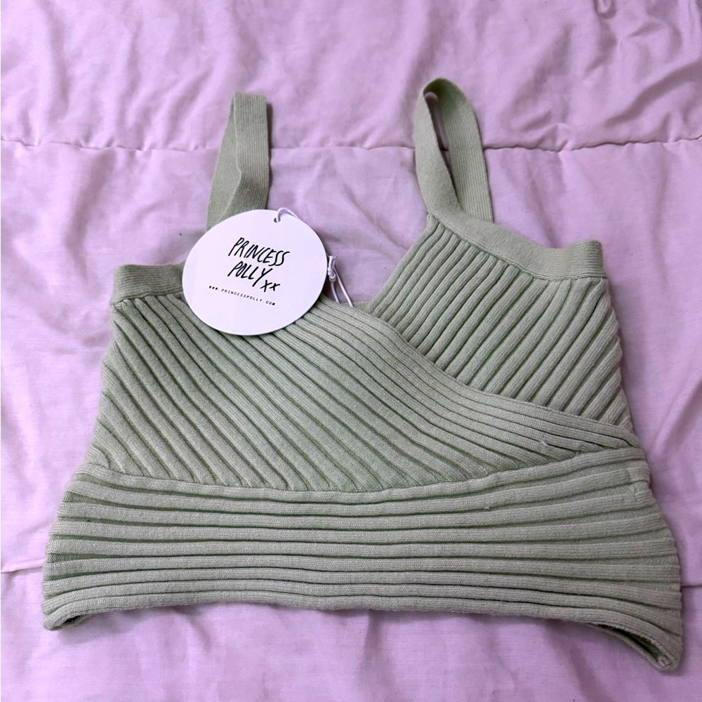 Princess Polly ridged tank top Arlene green size XS/S NWT!